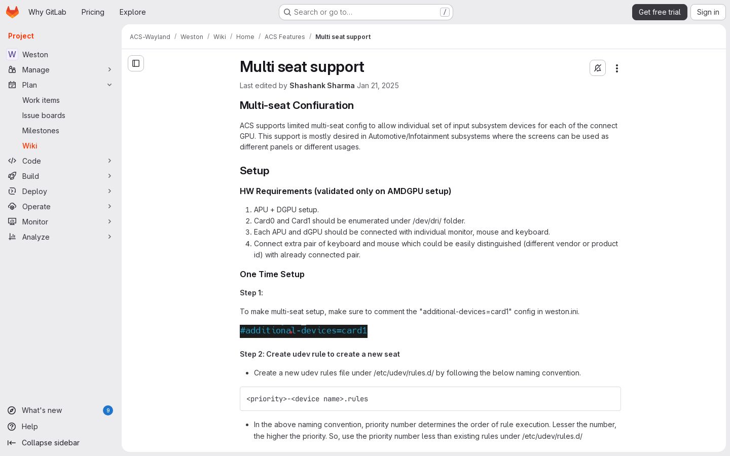 Multi seat support · Wiki · ACS-Wayland / Weston · GitLab - Screenshot